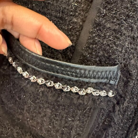 ✨White House Black Market Women's Black Tweed Jacket With Pearl Chain Trim✨ - Picture 5 of 7
